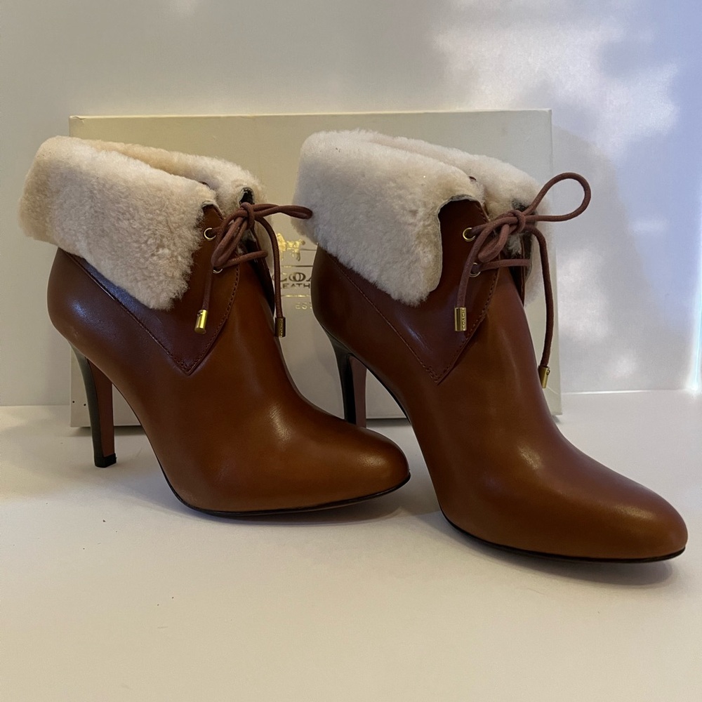 Brand new Coach Leather and Shearling Ankle Boots